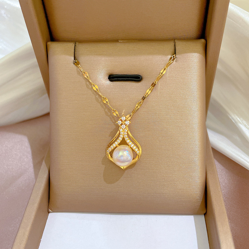 Pearl Trim Chain - Collar elegante de perlas de Color